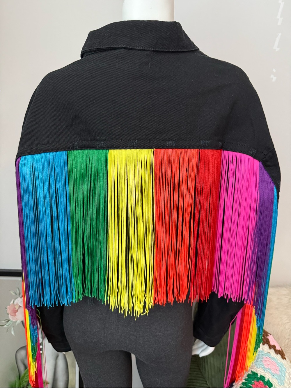 Club Exx Rainbow Fringe Denim Jacket Dolls Kill NWT Size XL - Picture 15 of 15